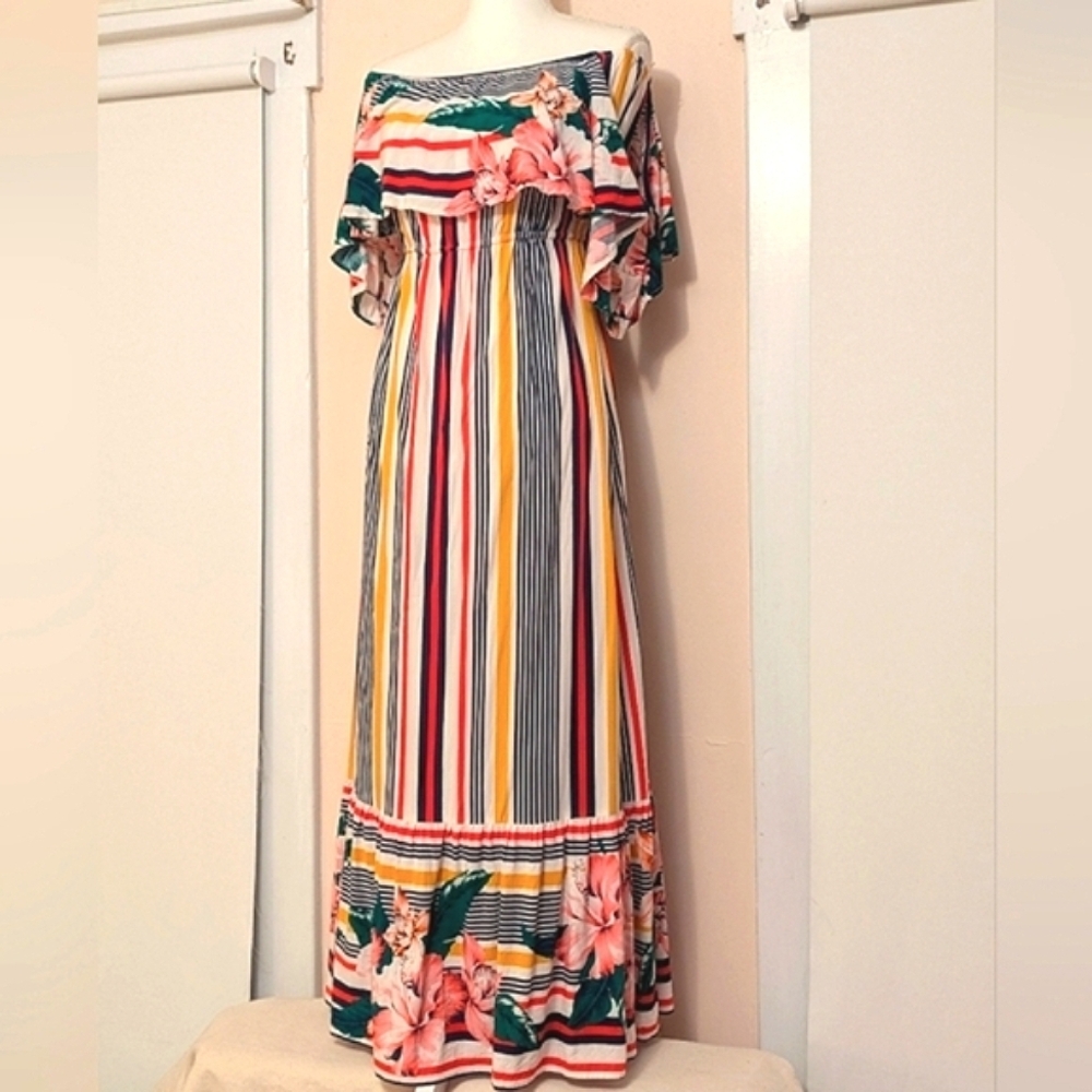 Flying Tomato Colorful Striped Floral Maxi Dress